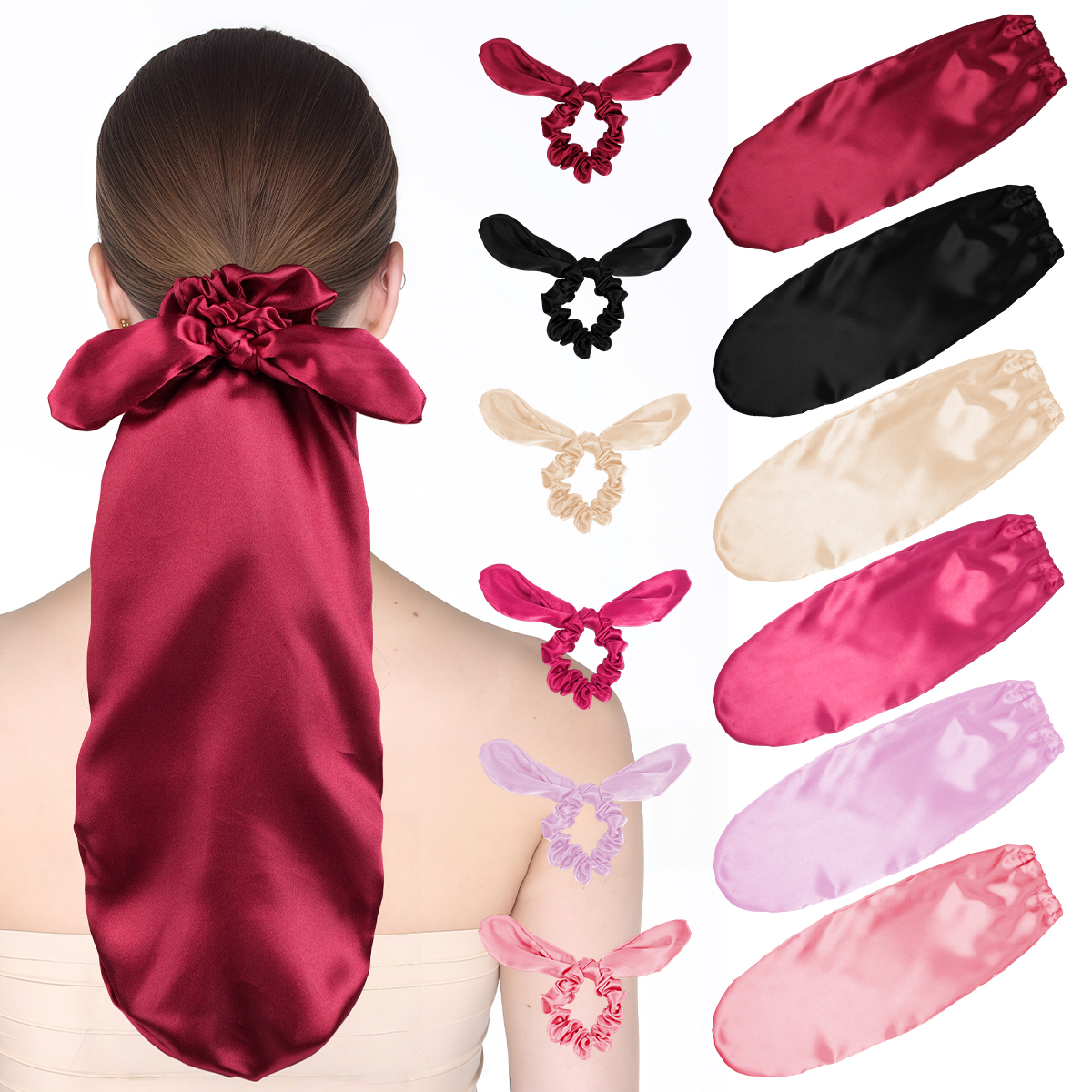 Satin Hair Bonnet - Satin Sleep Cap with Hair Bow