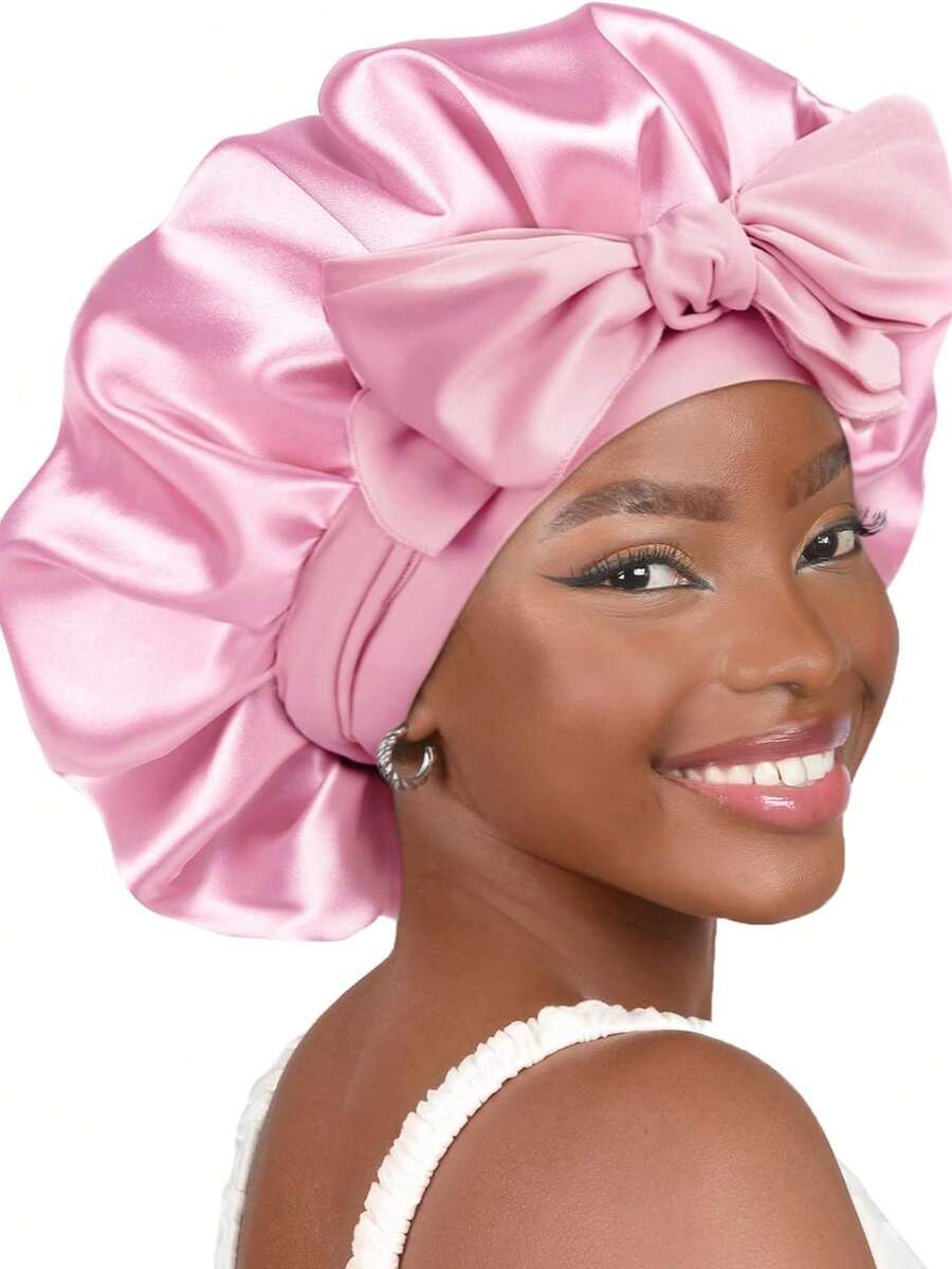 Purple Satin Bow Sleep Bonnet  - مراجعة Satin Hair Bonnet وسعره